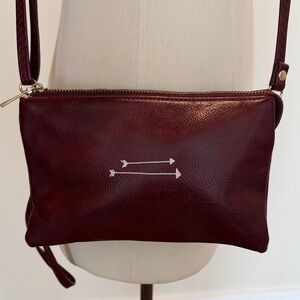 Shara Porter Burgundy Vegan  Leather Crossbody Bag with Arrow Design